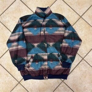Vintage Braeton Aztec Print Navy Blue Reversible Jacket 90s Western Style Sz L